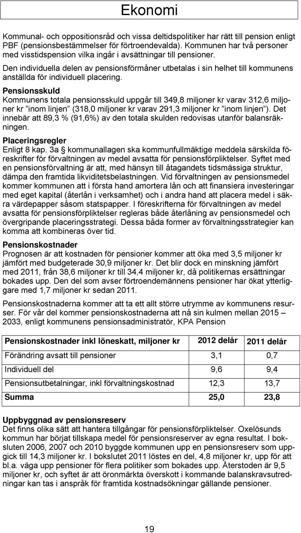 Den individuella delen av pensionsförmåner utbetalas i sin helhet till kommunens anställda för individuell placering.