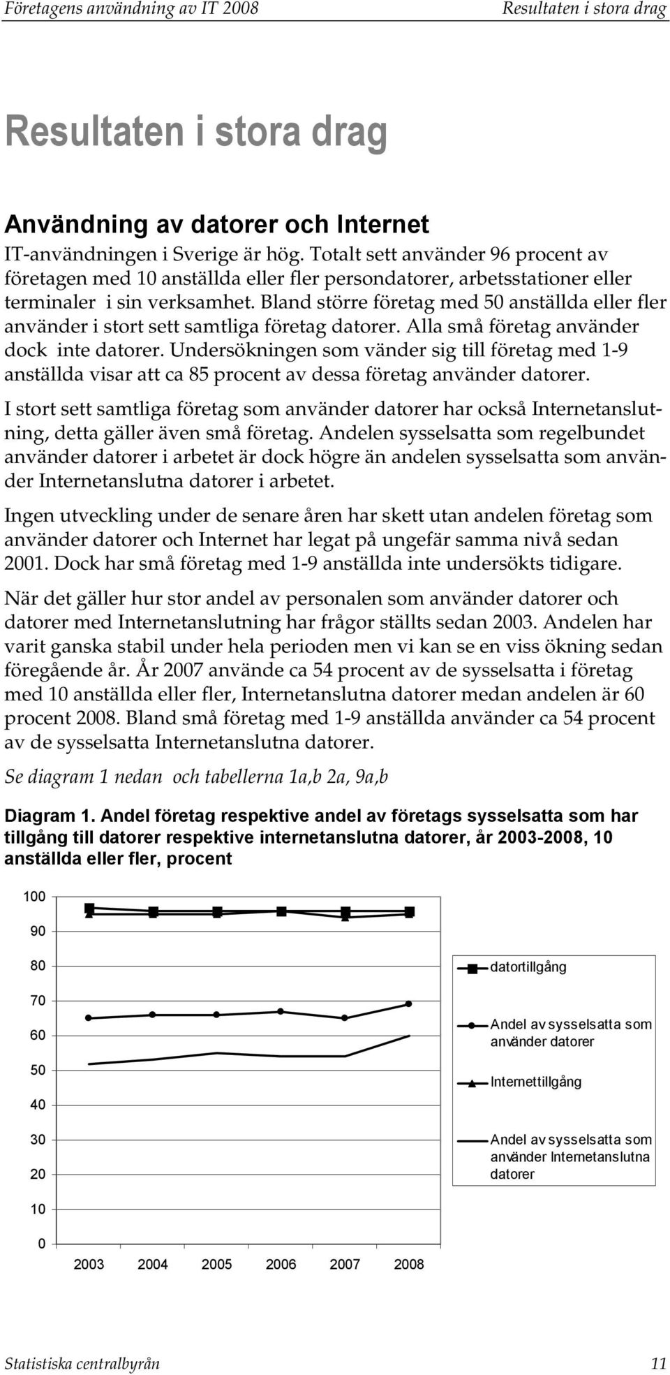 Bland större företag med 50 anställda eller fler använder i stort sett samtliga företag datorer. Alla små företag använder dock inte datorer.