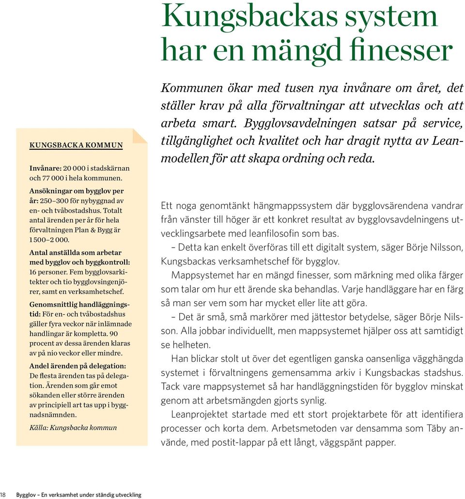 Fem bygglovsarkitekter och tio bygglovsingenjörer, samt en verksamhetschef. Genomsnittlig handläggningstid: För en- och tvåbostadshus gäller fyra veckor när inlämnade handlingar är kompletta.