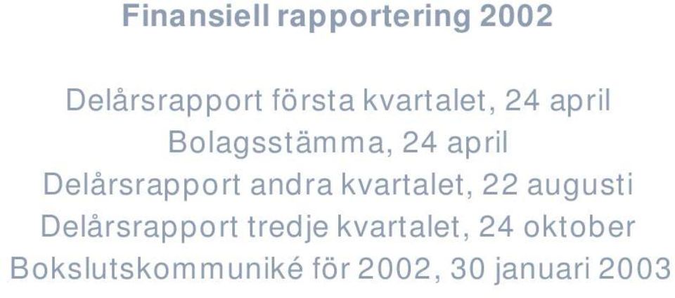 Delårsrapport andra kvartalet, 22 augusti Delårsrapport