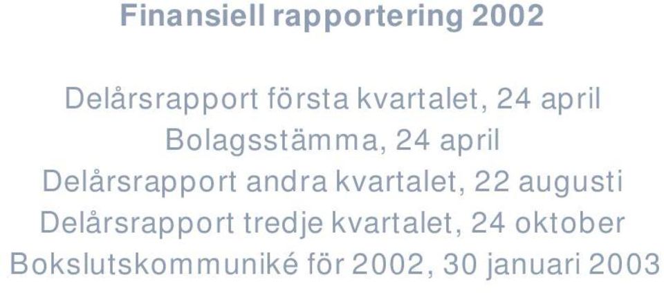 Delårsrapport andra kvartalet, 22 augusti Delårsrapport