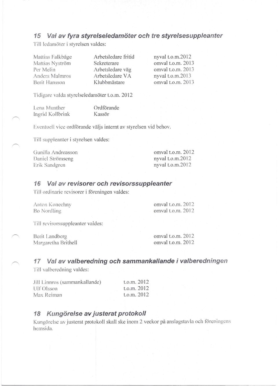 Till suppleanter j styrelsen valdes: Gunilla Andreasson Daniel Strömseng Erik Sandgren omval t.o.m. 2012 nyval t.o.m.20 12 nyval t.o.m.20 12 16 Va!