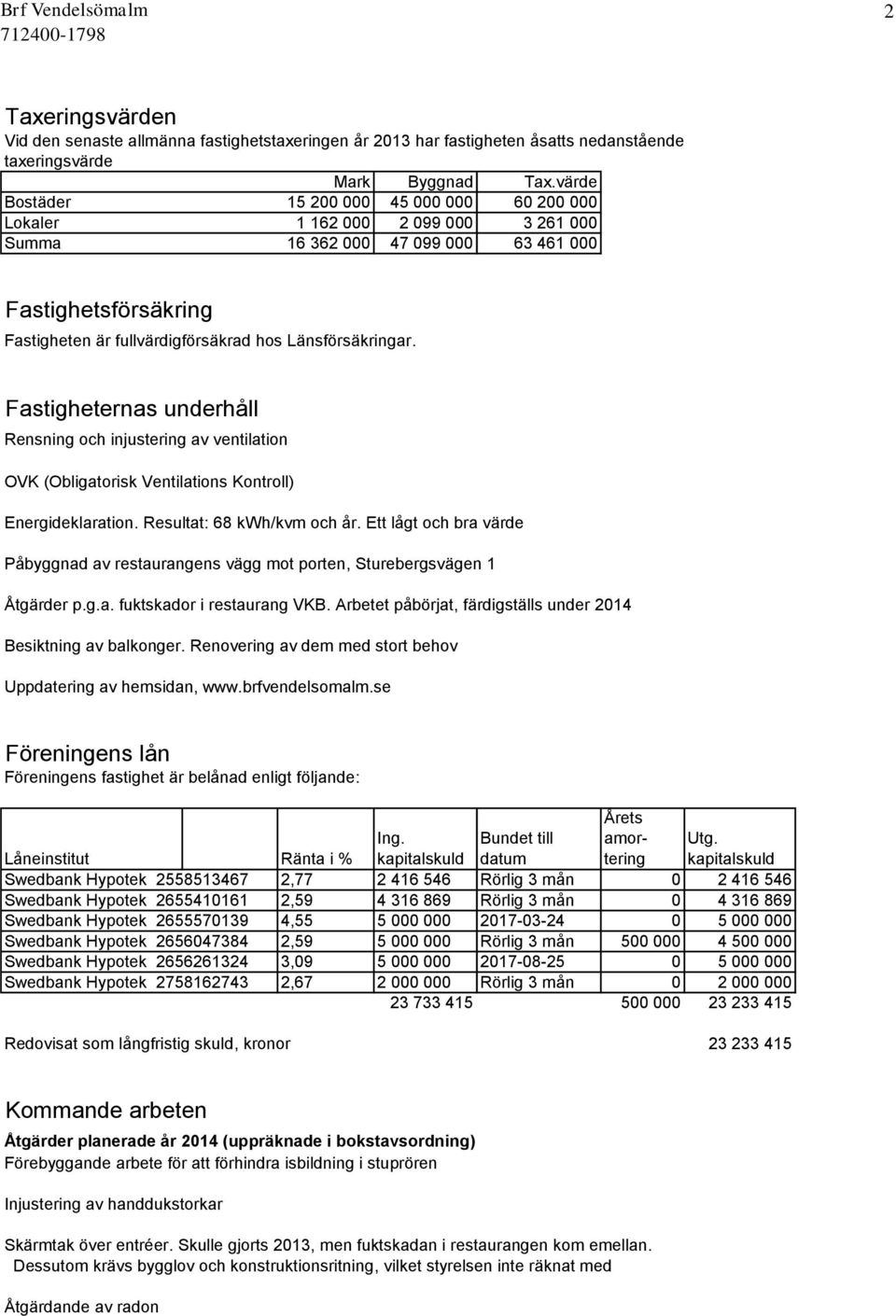 Länsförsäkringar. Fastigheternas underhåll Rensning och injustering av ventilation OVK (Obligatorisk Ventilations Kontroll) Energideklaration. Resultat: 68 kwh/kvm och år.