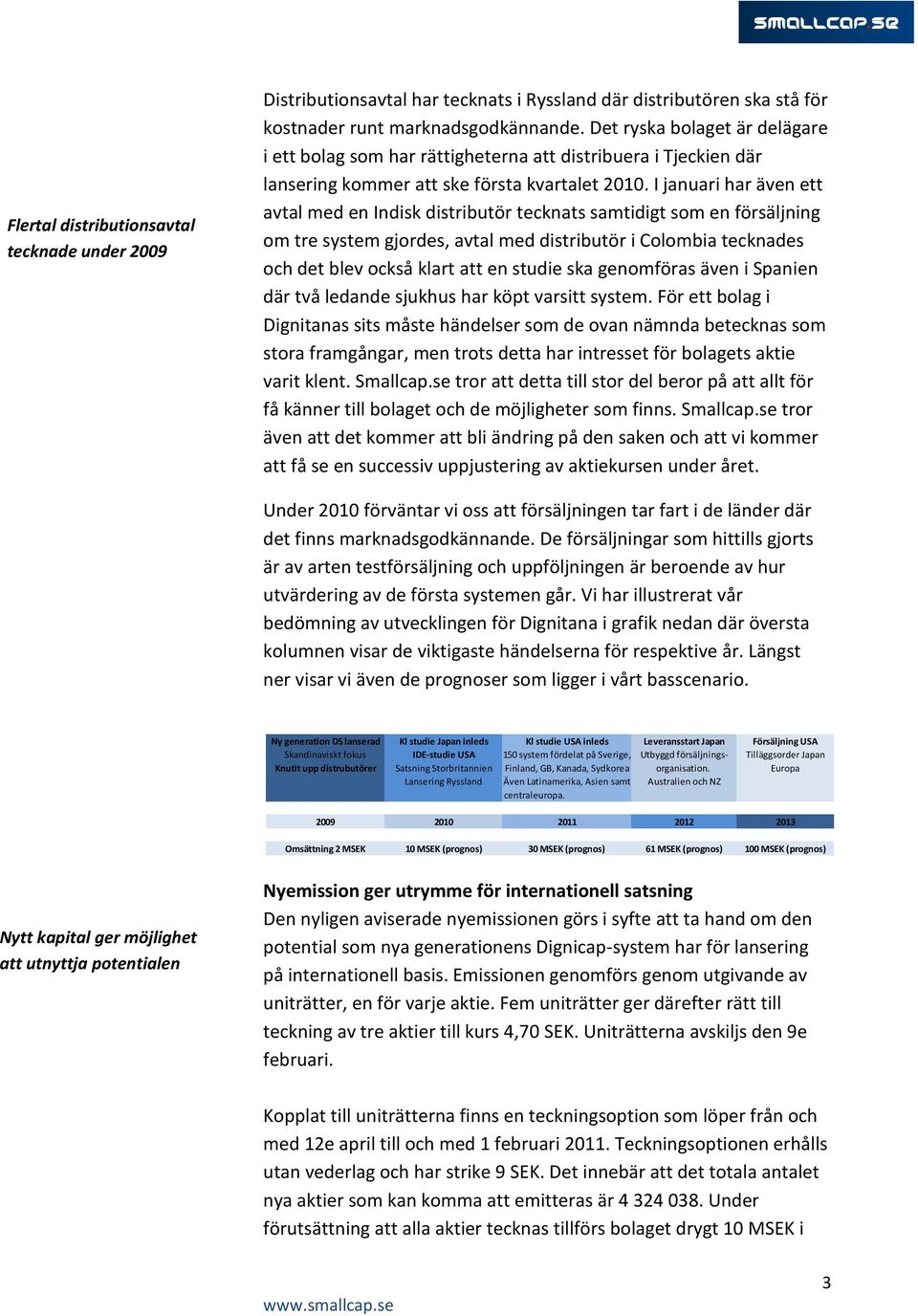 I januari har även ett avtal med en Indisk distributör tecknats samtidigt som en försäljning om tre system gjordes, avtal med distributör i Colombia tecknades och det blev också klart att en studie