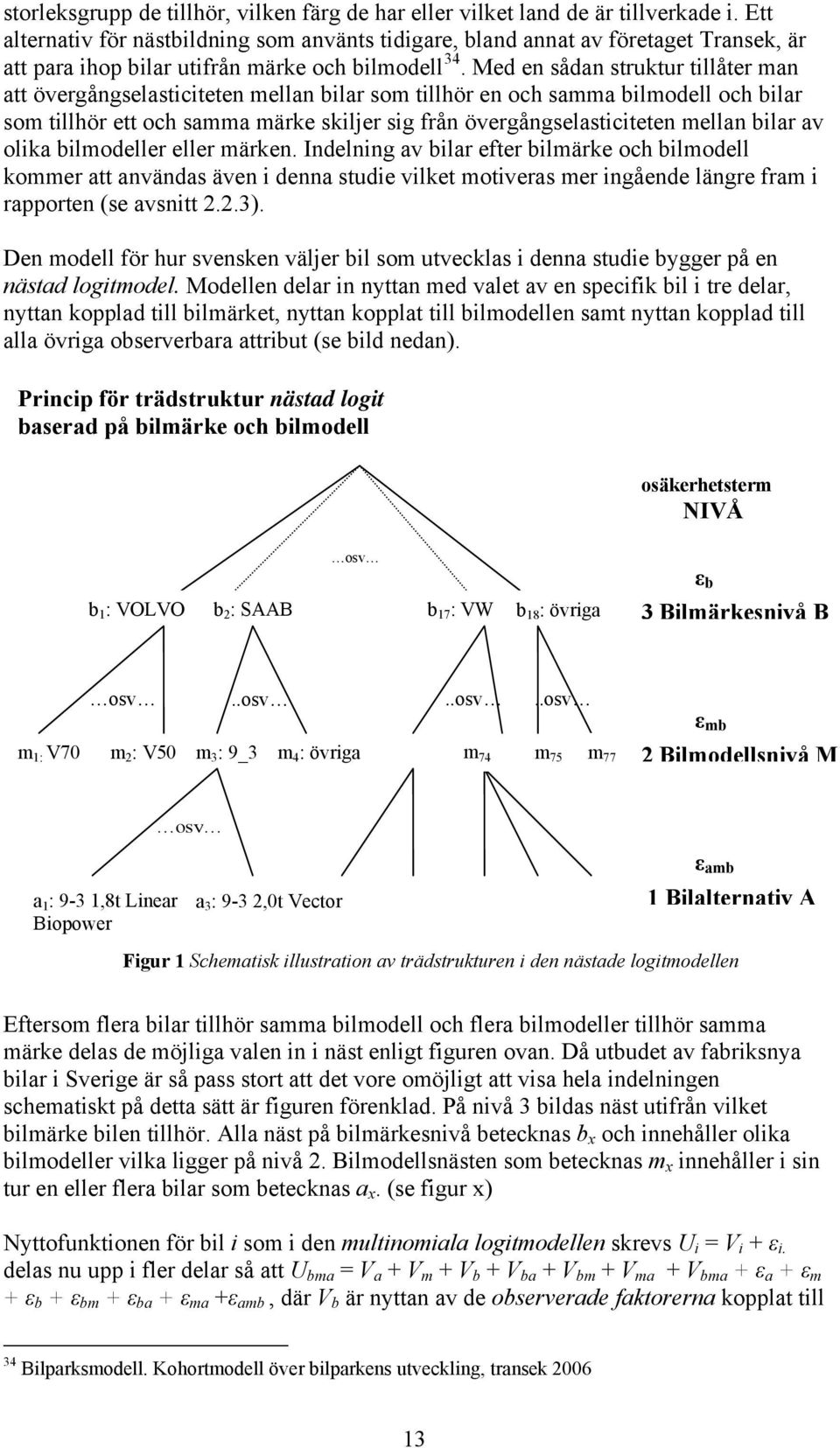 Med en sådan struktur tillåter man att övergångselasticiteten mellan bilar som tillhör en och samma bilmodell och bilar som tillhör ett och samma märke skiljer sig från övergångselasticiteten mellan