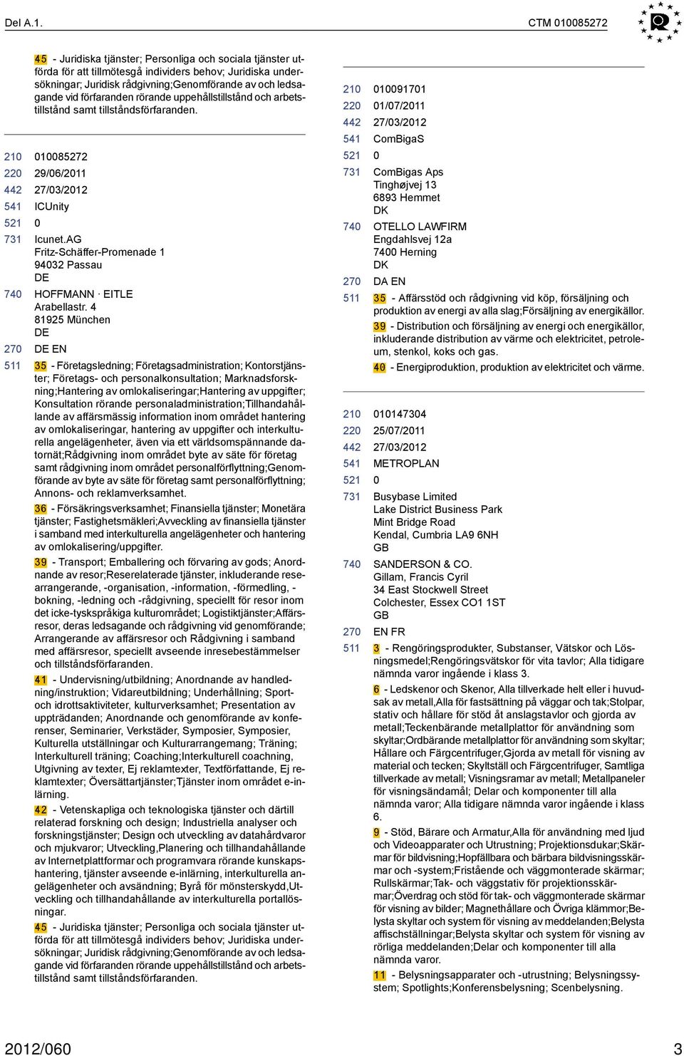 förfaranden rörande uppehållstillstånd och arbetstillstånd samt tillståndsförfaranden. 185272 29/6/211 ICUnity Icunet.AG Fritz-Schäffer-Promenade 1 9432 Passau HOFFMANN EITLE Arabellastr.