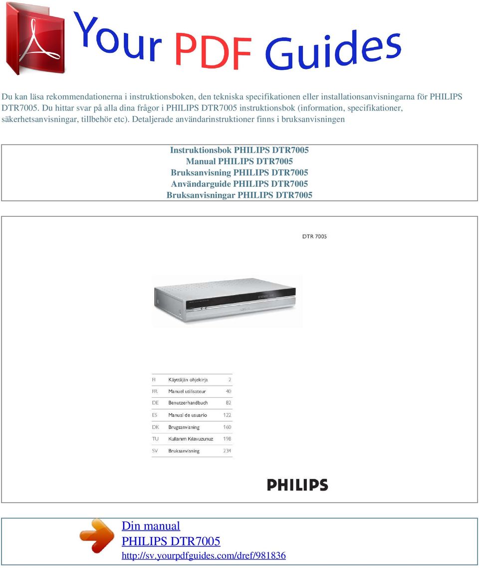 Du hittar svar på alla dina frågor i instruktionsbok (information, specifikationer,