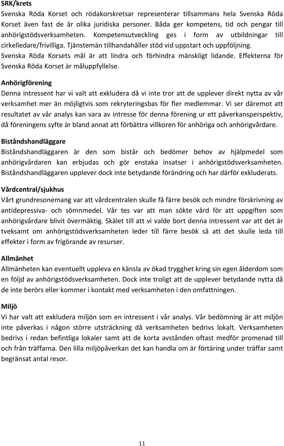 Tjänstemän tillhandahåller stöd vid uppstart och uppföljning. Svenska Röda Korsets mål är att lindra och förhindra mänskligt lidande. Effekterna för Svenska Röda Korset är måluppfyllelse.