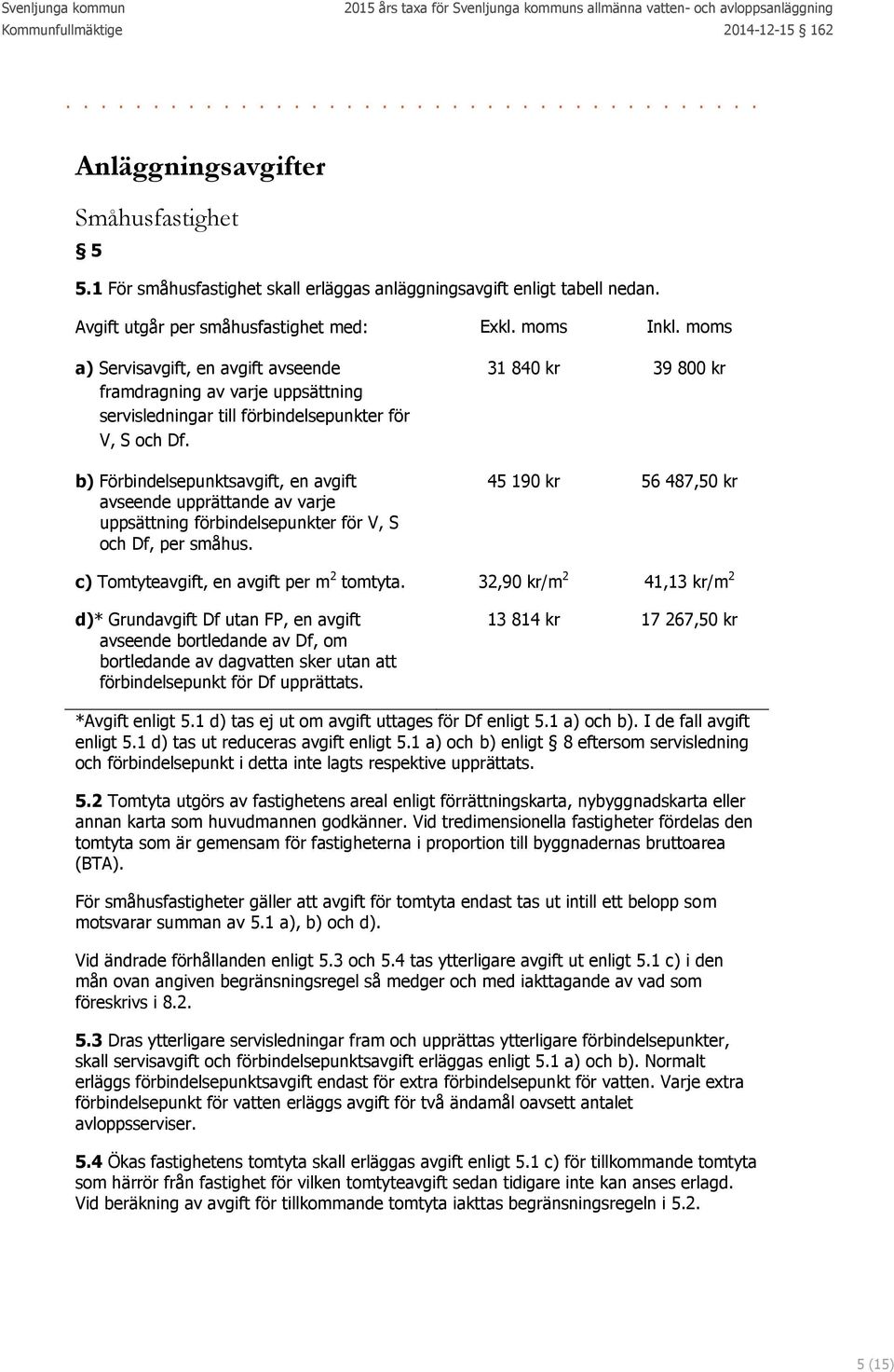 b) Förbindelsepunktsavgift, en avgift avseende upprättande av varje uppsättning förbindelsepunkter för V, S och Df, per småhus.