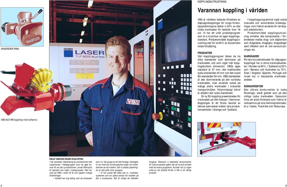 Produktområdet kopplingsutrustning står för ca 60% av koncernens totala försäljning.