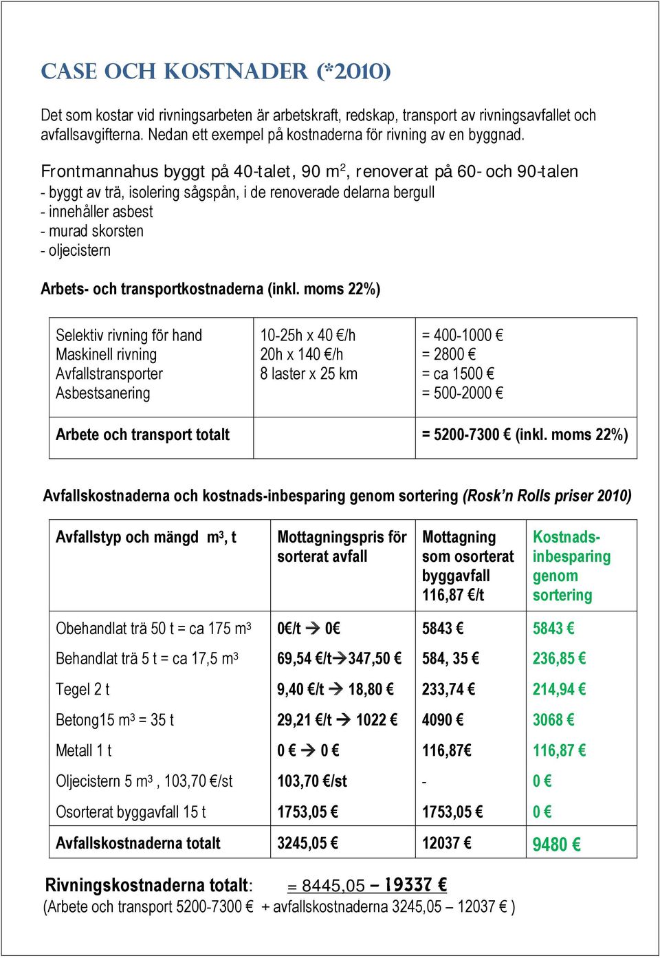 och transportkostnaderna (inkl.