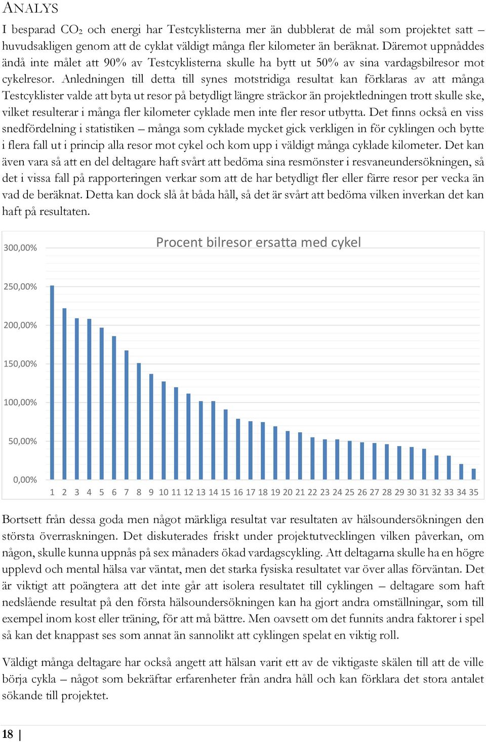 Anledningen till detta till synes motstridiga resultat kan förklaras av att många Testcyklister valde att byta ut resor på betydligt längre sträckor än projektledningen trott skulle ske, vilket