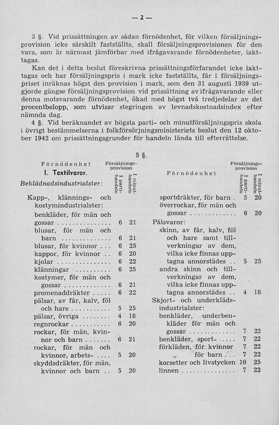 högst den provision i mark, som den 31 augusti 1939 utgjorde gängse försäljningsprovision vid prissättning av ifrågavarande eller denna motsvarande förnödenhet, ökad med högst två tredjedelar av det