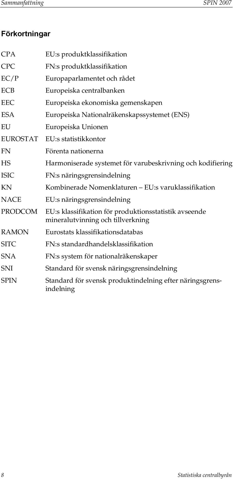 varubeskrivning och kodifiering FN:s näringsgrensindelning Kombinerade Nomenklaturen EU:s varuklassifikation EU:s näringsgrensindelning EU:s klassifikation för produktionsstatistik avseende