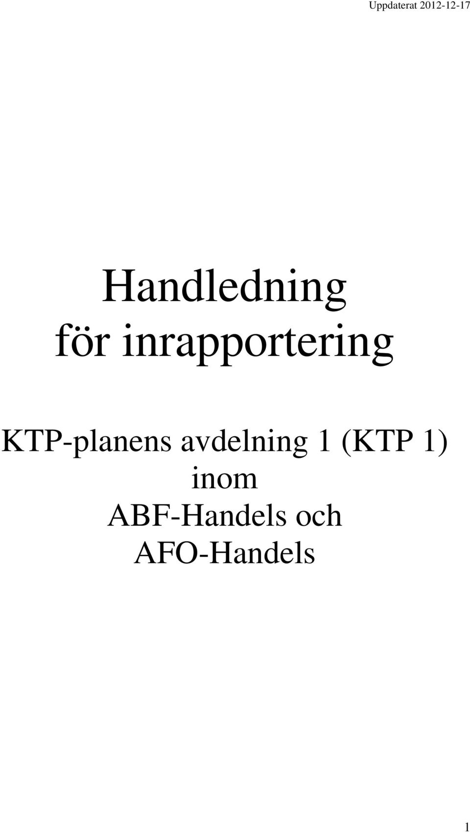 KTP-planens avdelning 1