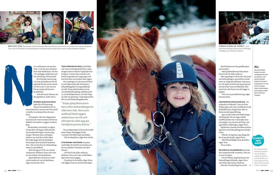 ponnyn athena är favorit, men snart kommer Nova även kunna rida Peggy och Hippo, som Tess tar hand om. ova och hennes storasyster Tess, 11 år, har nyss kommit hem med skolbussen.