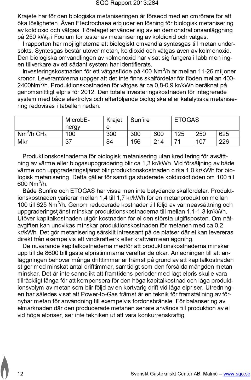 I rapporten har möjligheterna att biologiskt omvandla syntesgas till metan undersökts. Syntesgas består utöver metan, koldioxid och vätgas även av kolmonoxid.