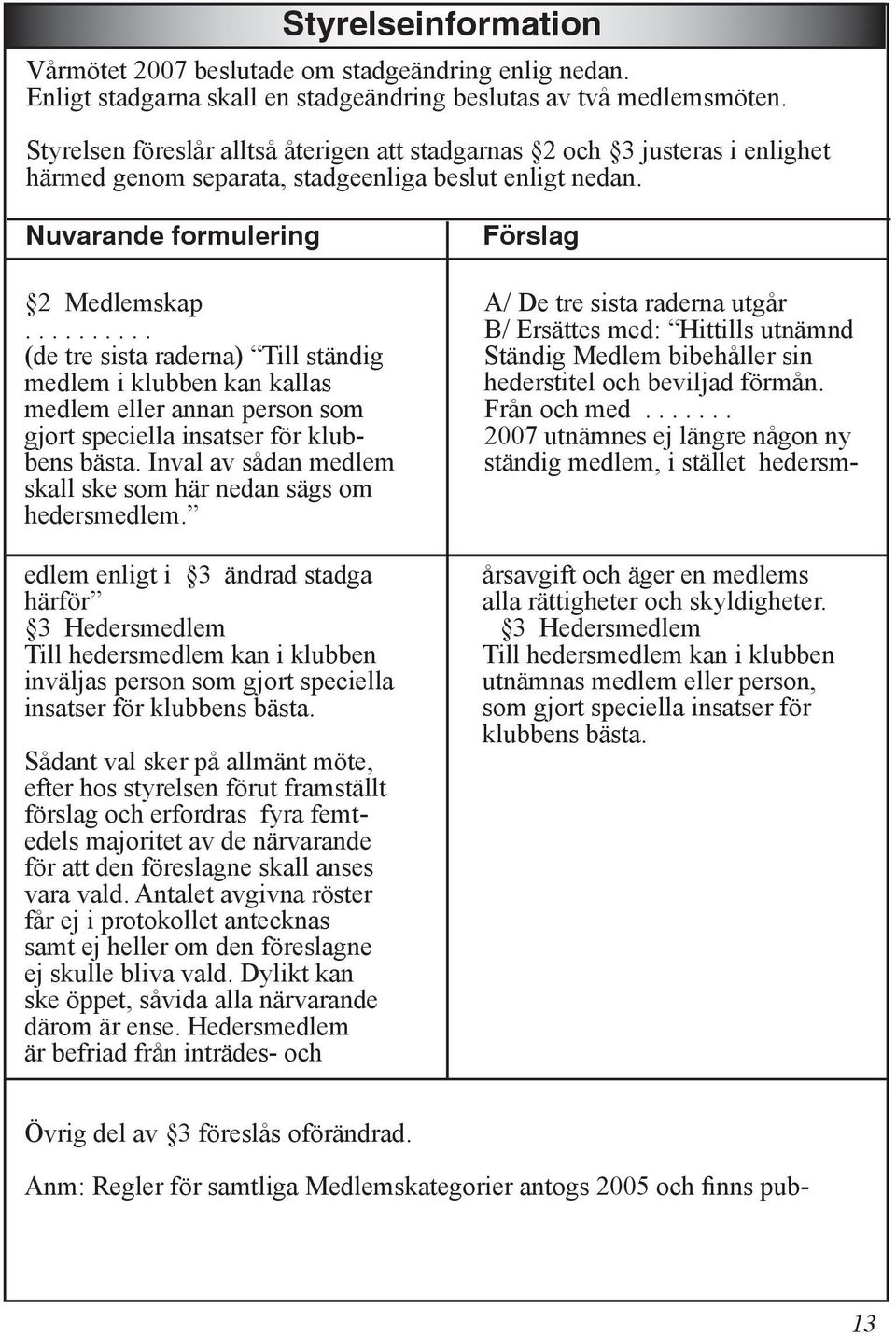 ......... (de tre sista raderna) Till ständig medlem i klubben kan kallas medlem eller annan person som gjort speciella insatser för klubbens bästa.