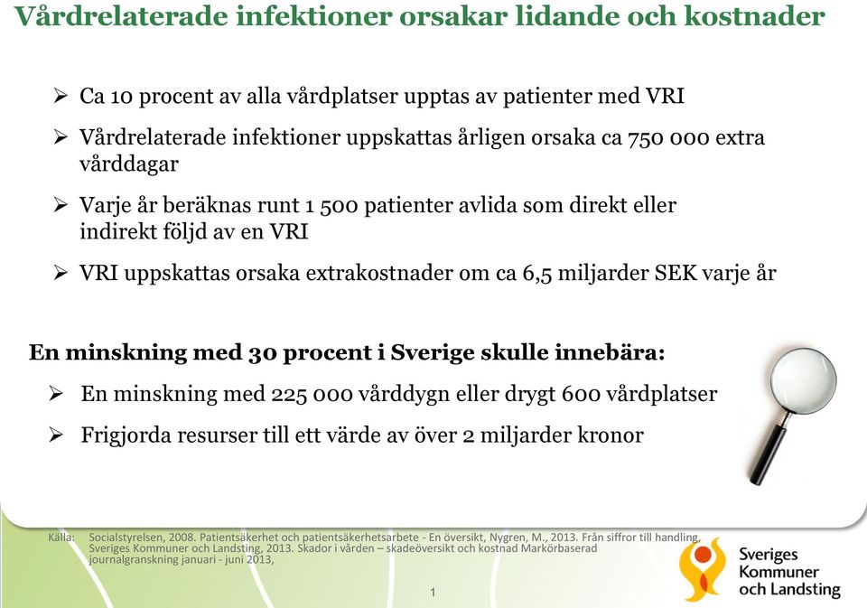 skulle innebära: En minskning med 225 000 vårddygn eller drygt 600 vårdplatser Frigjorda resurser till ett värde av över 2 miljarder kronor Källa: Socialstyrelsen, 2008.