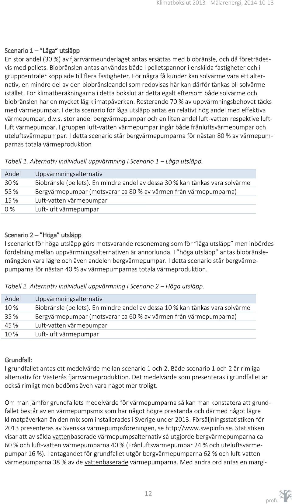 För några få kunder kan solvärme vara ett alternativ, en mindre del av den biobränsleandel som redovisas här kan därför tänkas bli solvärme istället.