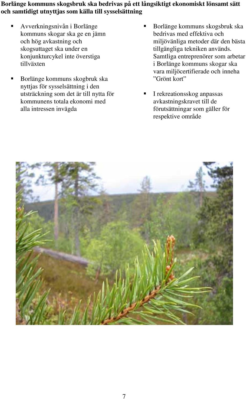 kommunens totala ekonomi med alla intressen invägda Borlänge kommuns skogsbruk ska bedrivas med effektiva och miljövänliga metoder där den bästa tillgängliga tekniken används.