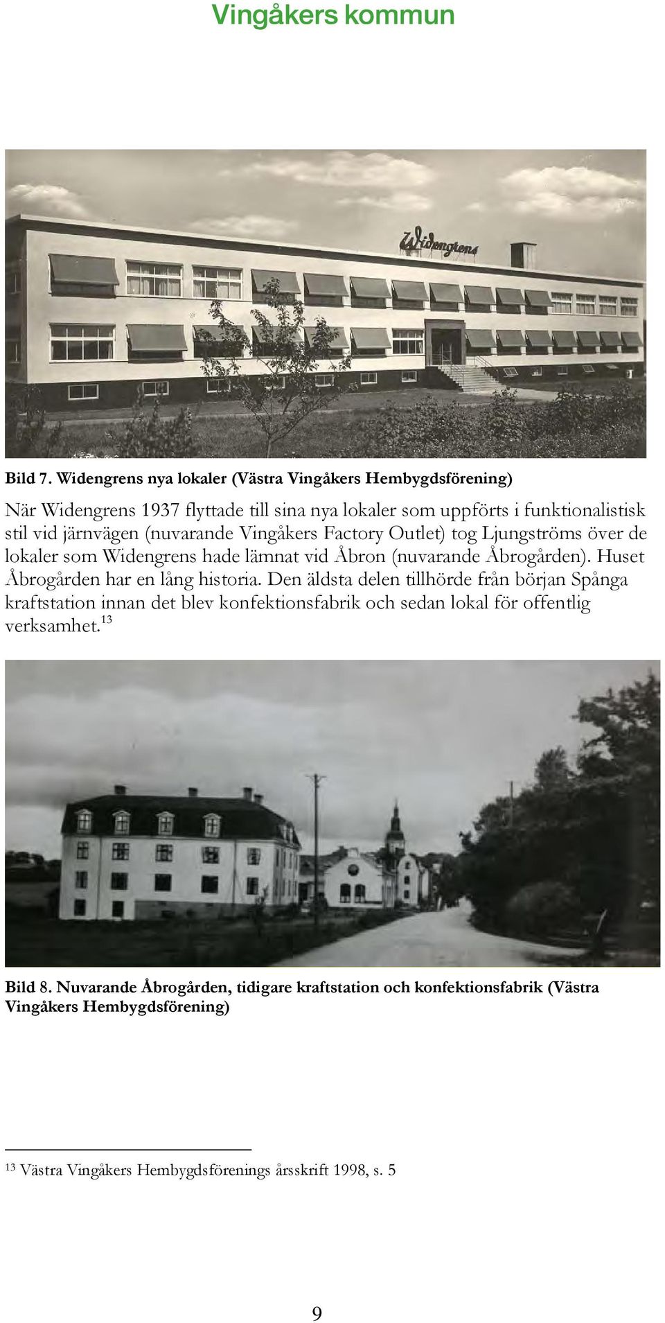 (nuvarande Vingåkers Factory Outlet) tog Ljungströms över de lokaler som Widengrens hade lämnat vid Åbron (nuvarande Åbrogården).