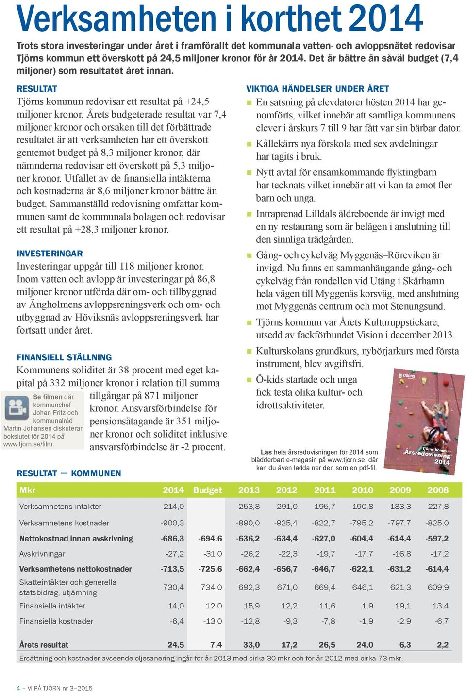 Årets budgeterade resultat var 7,4 miljoner kronor och orsaken till det förbättrade resultatet är att verksamheten har ett överskott gentemot budget på 8,3 miljoner kronor, där nämnderna redovisar