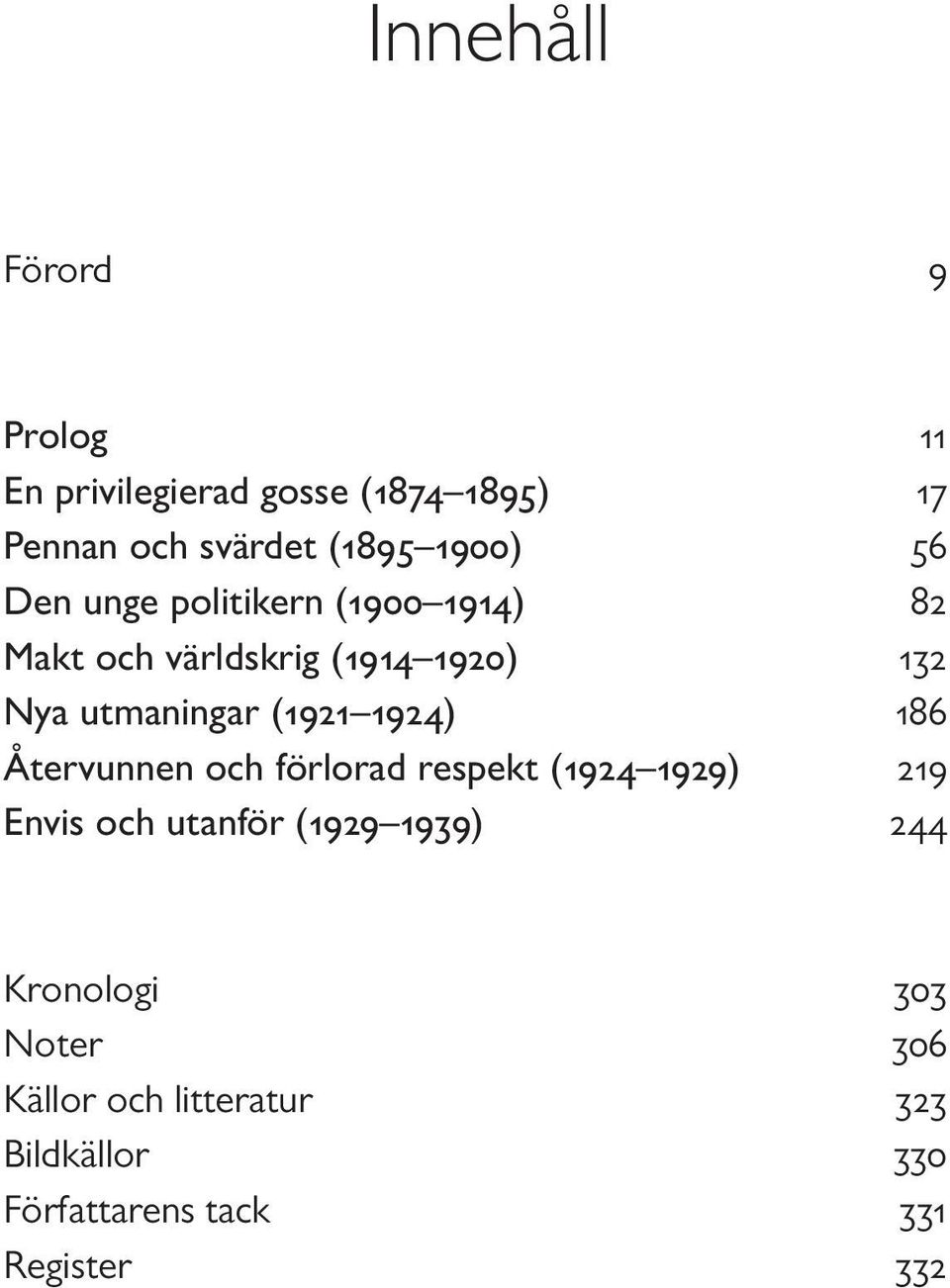 1924) 186 Återvunnen och förlorad respekt (1924 1929) 219 Envis och utanför (1929 1939) 244