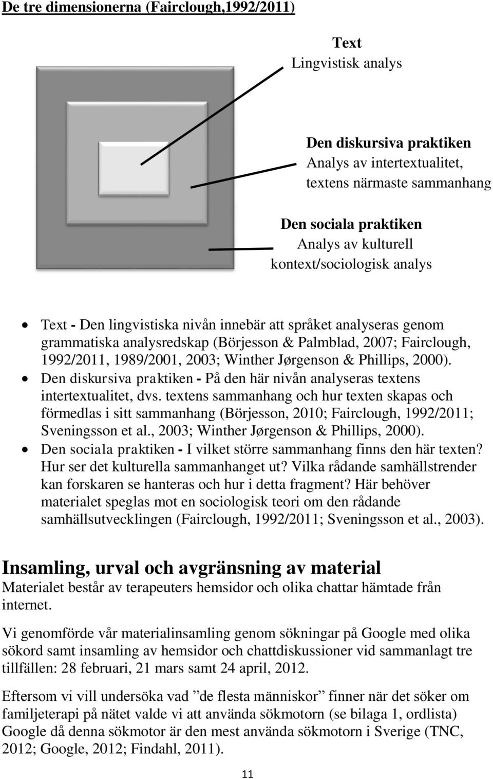 Jørgenson & Phillips, 2000). Den diskursiva praktiken - På den här nivån analyseras textens intertextualitet, dvs.