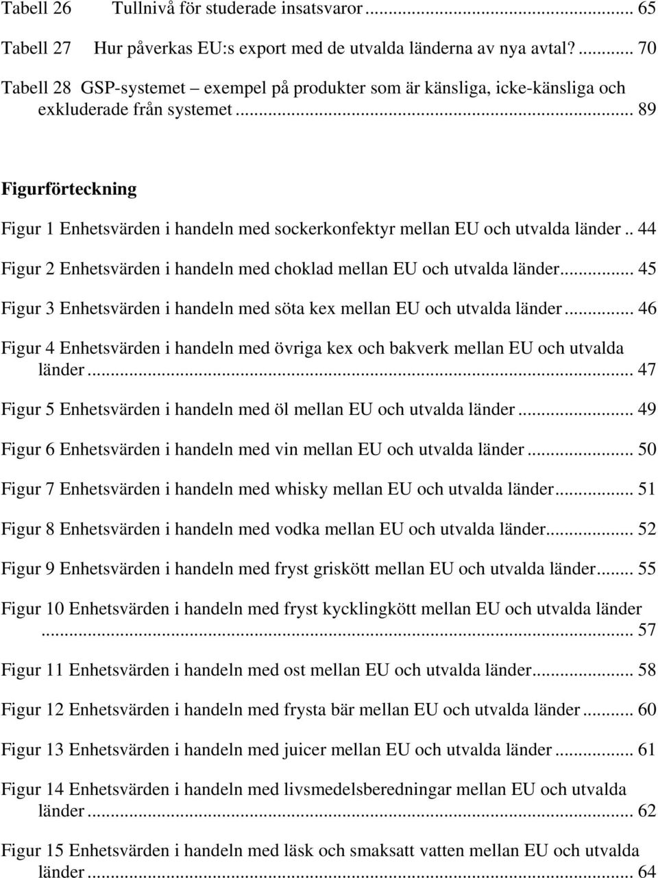 .. 89 Figurförteckning Figur 1 Enhetsvärden i handeln med sockerkonfektyr mellan EU och utvalda länder.. 44 Figur 2 Enhetsvärden i handeln med choklad mellan EU och utvalda länder.