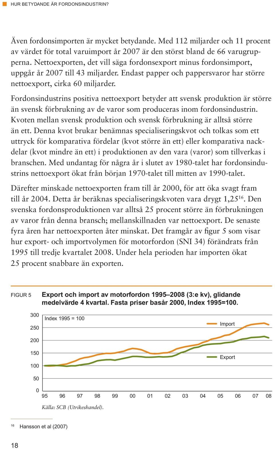 Fordonsindustrins positiva nettoexport betyder att svensk produktion är större än svensk förbrukning av de varor som produceras inom fordonsindustrin.