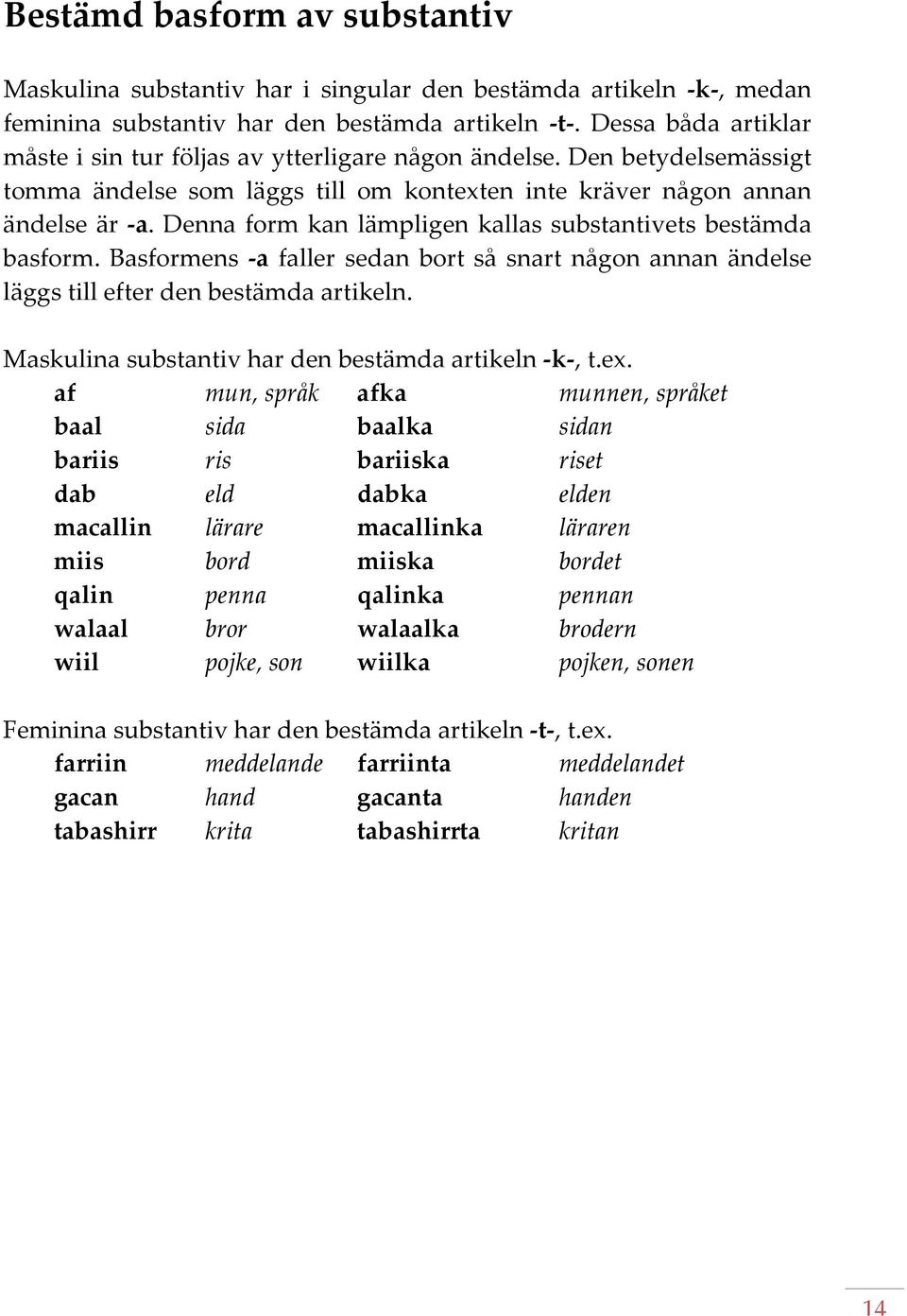 Denna form kan lämpligen kallas substantivets bestämda basform. Basformens a faller sedan bort så snart någon annan ändelse läggs till efter den bestämda artikeln.