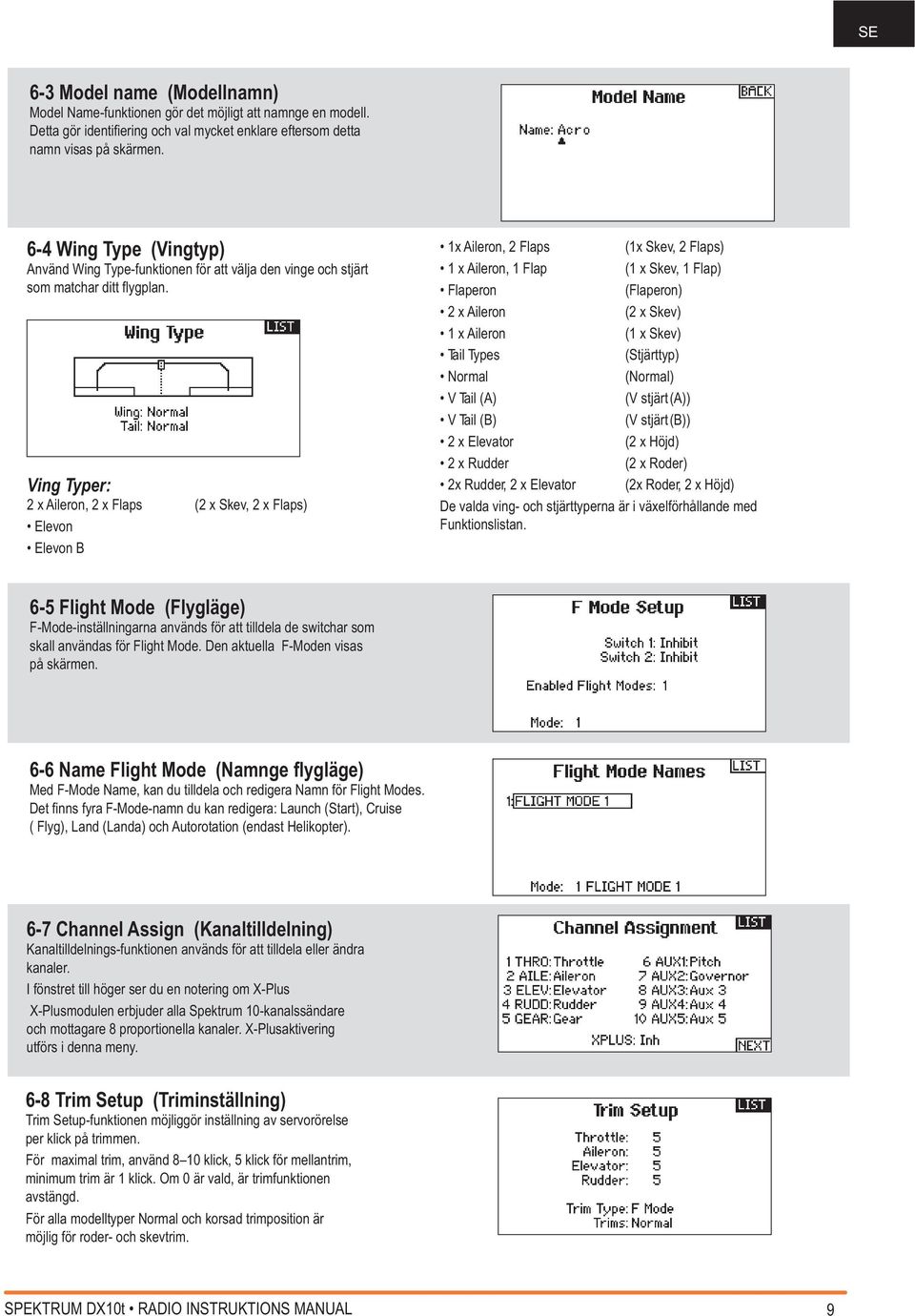 Ving Typer: 2 x Aileron, 2 x Flaps (2 x Skev, 2 x Flaps) Elevon Elevon B 1x Aileron, 2 Flaps (1x Skev, 2 Flaps) 1 x Aileron, 1 Flap (1 x Skev, 1 Flap) Flaperon (Flaperon) 2 x Aileron (2 x Skev) 1 x