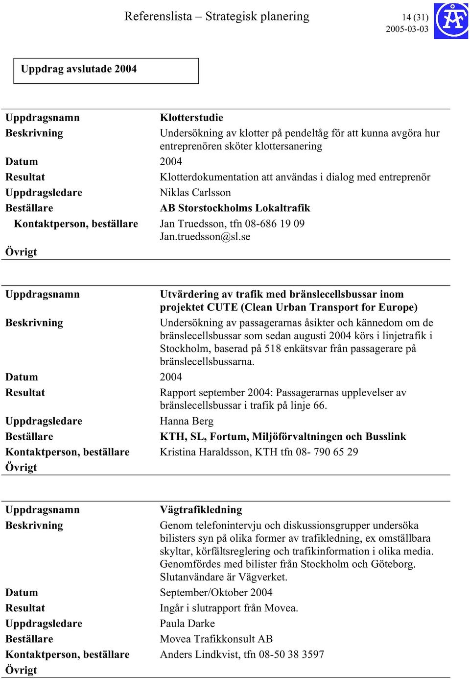 se Utvärdering av trafik med bränslecellsbussar inom projektet CUTE (Clean Urban Transport for Europe) Undersökning av passagerarnas åsikter och kännedom om de bränslecellsbussar som sedan augusti