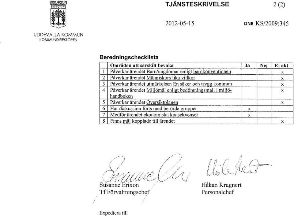 bedömningsmall i miljöhandboken 5 Påverkar ärendet Översiktulanen 6 Har diskussion förts med berörda grupper 7 Medför ärendet ekonomiska konsekvenser 8 Finns mäl