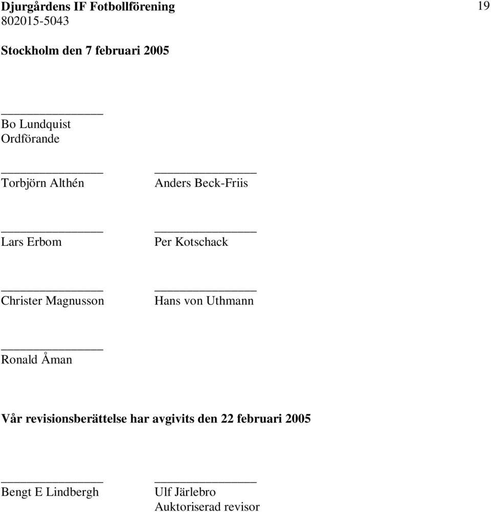 Hans von Uthmann Ronald Åman Vår revisionsberättelse har avgivits