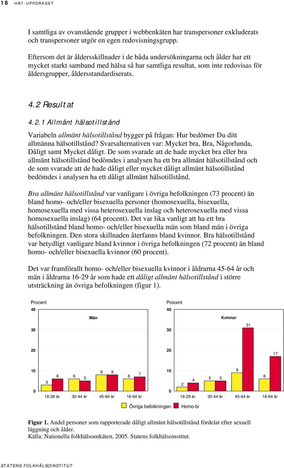 2 Resultat 4.2.1 Allmänt hälsotillstånd Variabeln allmänt hälsotillstånd bygger på frågan: Hur bedömer Du ditt allmänna hälsotillstånd?