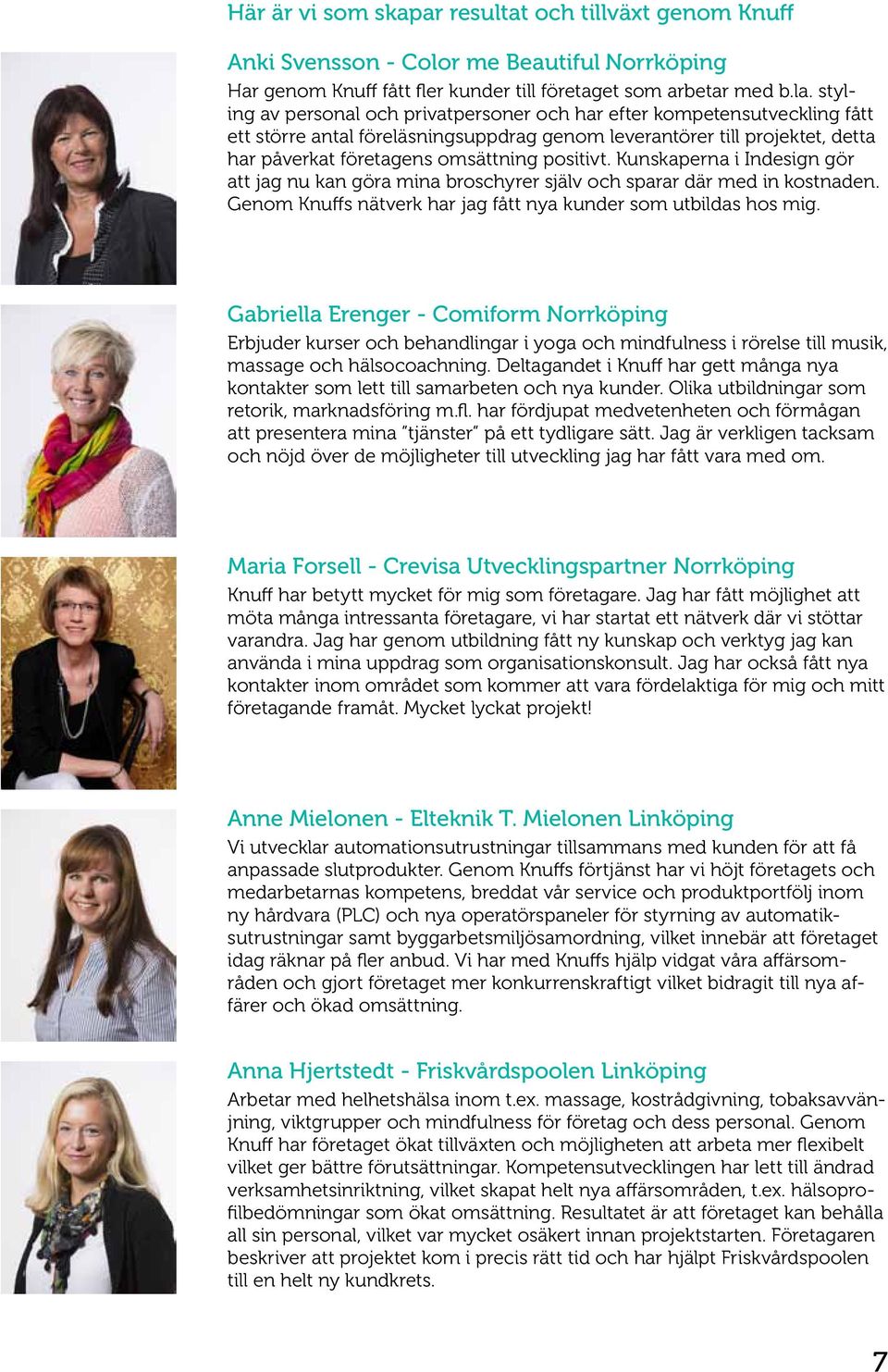 Kunskaperna i Indesign gör att jag nu kan göra mina broschyrer själv och sparar där med in kostnaden. Genom Knuffs nätverk har jag fått nya kunder som utbildas hos mig.