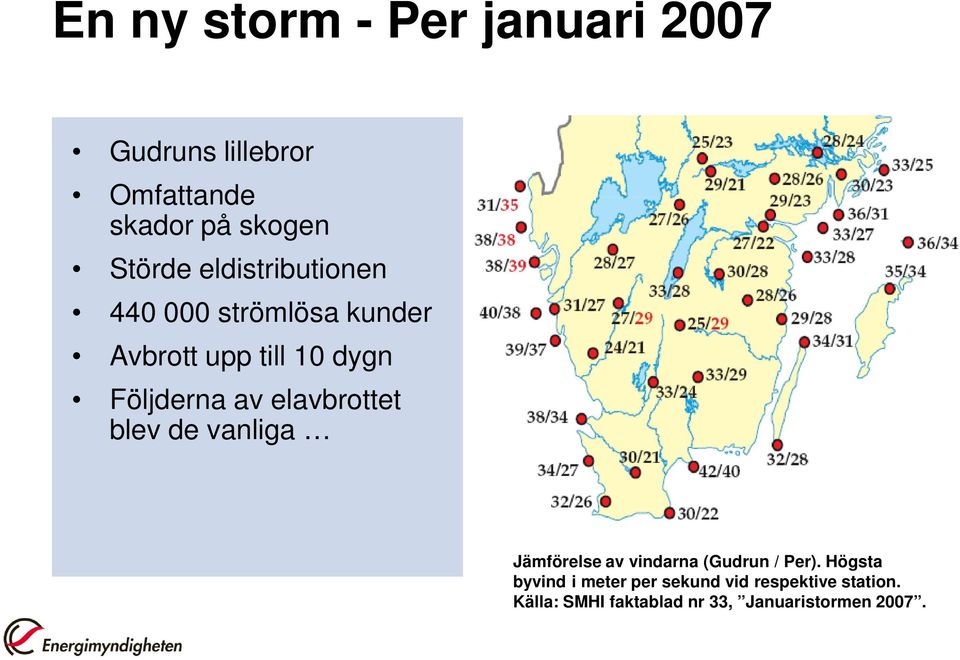 elavbrottet blev de vanliga Jämförelse av vindarna (Gudrun / Per).