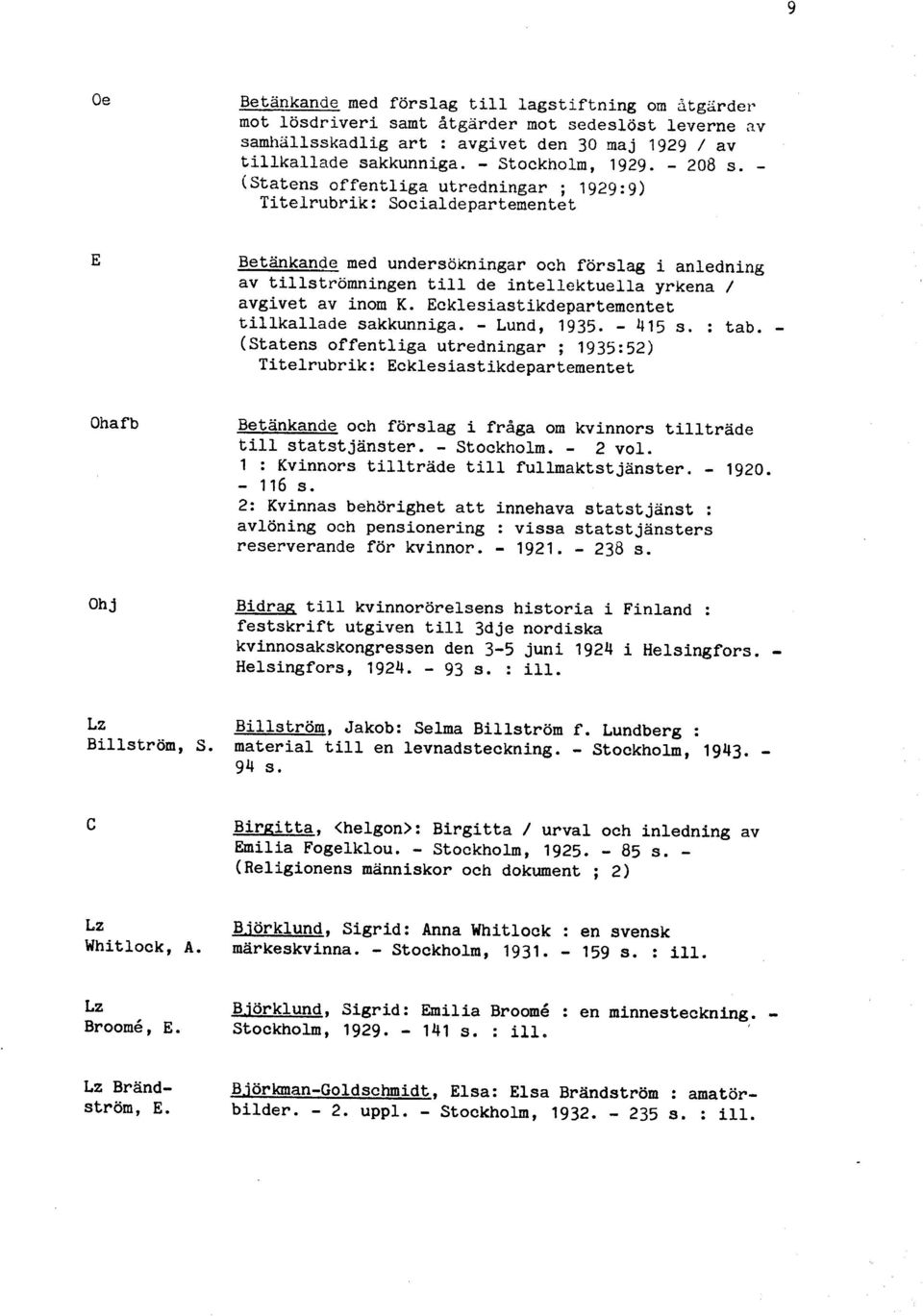 - (Statens offentliga utredningar ; 1929: 9) Titelrubrik: Socialdepartementet Betänkande med undersö~ningar och förslag i anledning av tillströmningen till de intellektuella yrkena / avgivet av inom