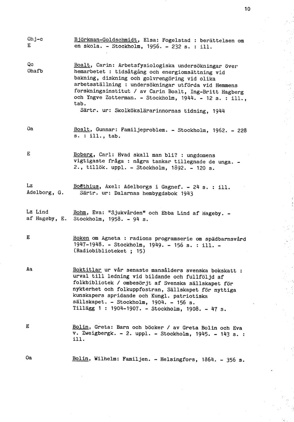 forskningsinstitut / av Carin Boalt, Ing-Britt Hagberg och Yngve Zotterman. - Stockholm, 1944. - 12 s. : ill., tab. Sartr. ur: Skolkökslararinnornas tidning, 1944 Boalt, Gunnar: Familjeproblem.