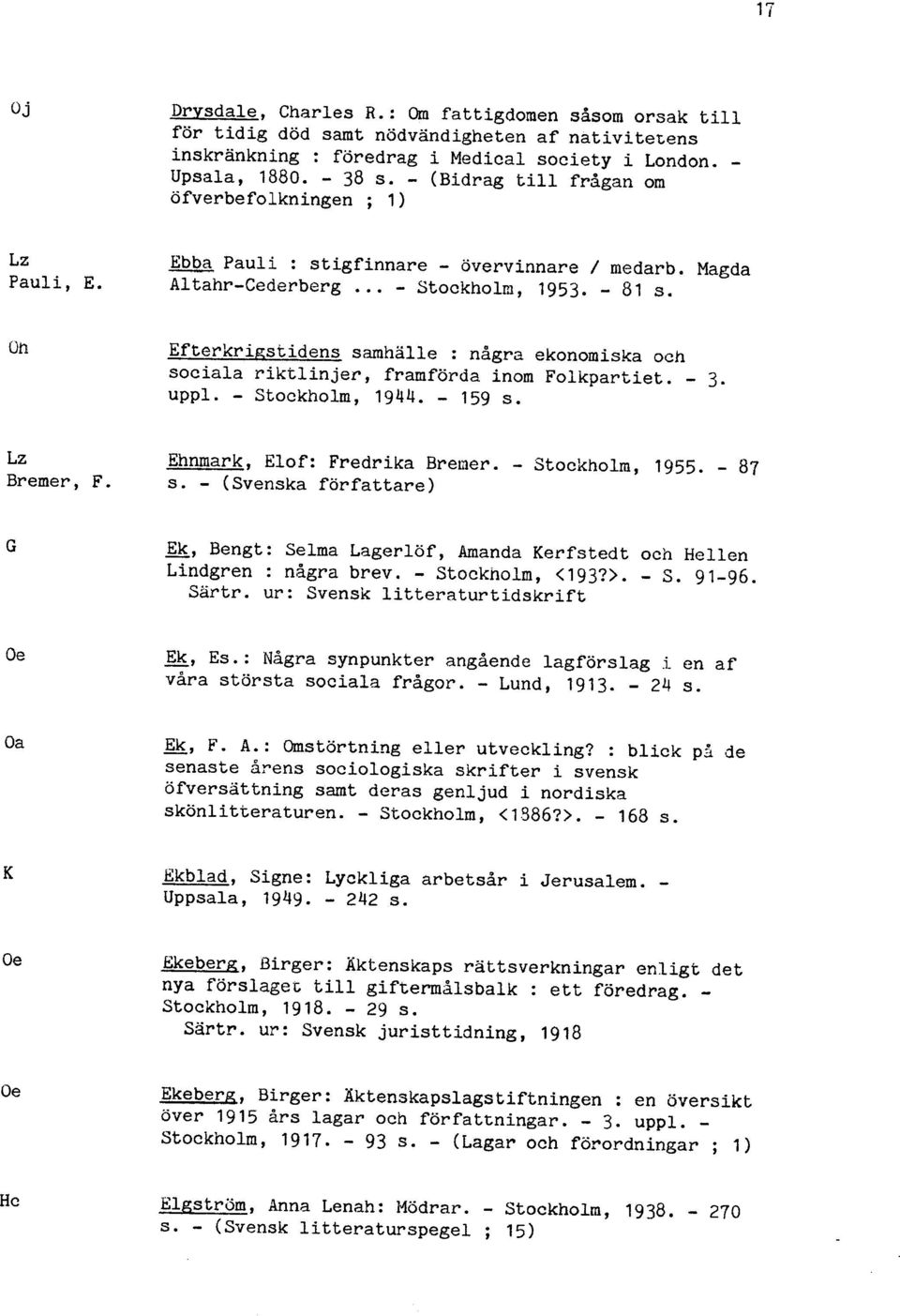 Efterkrinstidens samhälle : några ekonomiska och sociala riktlinjer, framförda inom Folkpartiet. - 3. uppl. - Stockholm, 1944. - 159 s. Ehnmark, Elof: Fredrika Bremer. - Stockholm, 1955.