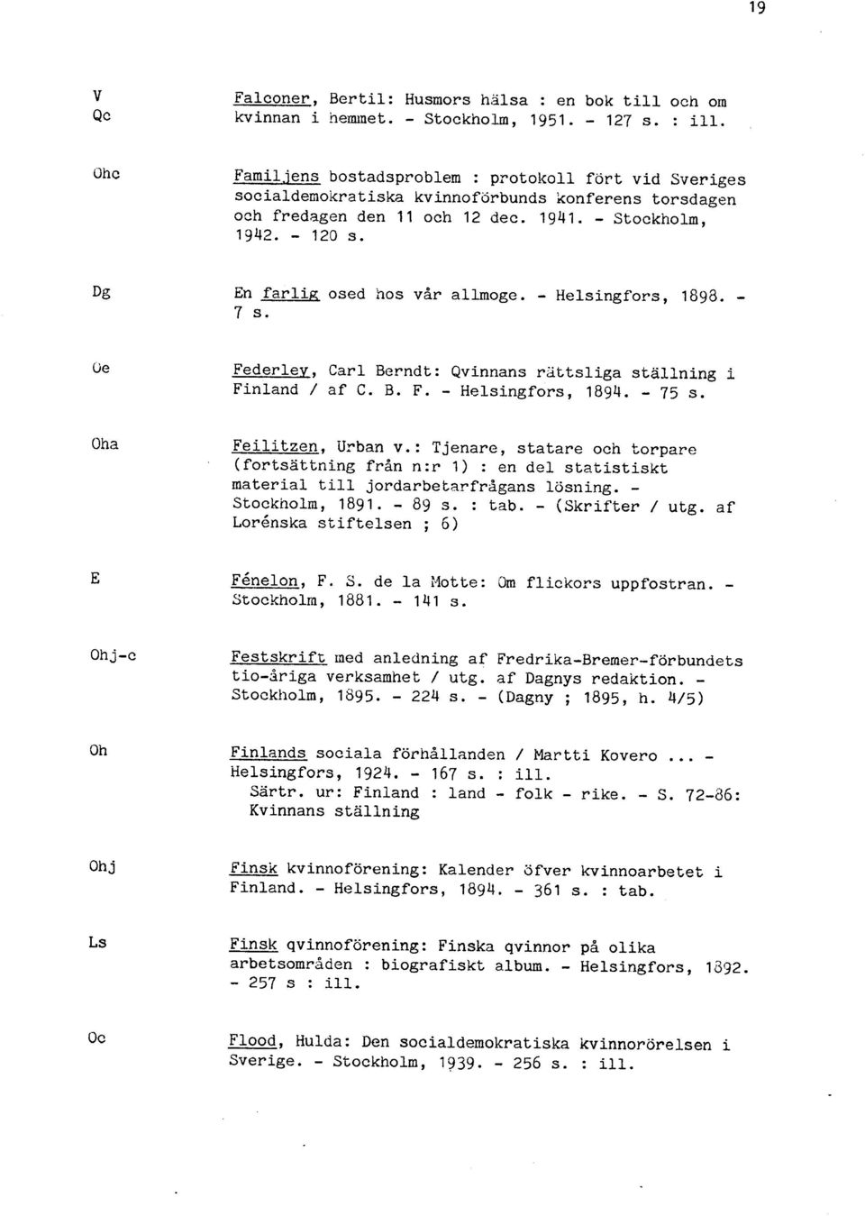 osed hos vår allmoge. - Helsingfors, 1898. - 7 s. Cie Federlev, Carl Berndt: Qvinnans rzttsliga stallning i Finland / af C. B. F. - Helsingfors, 1894. - 75 s. Oha E Feilitzen, Urban v.