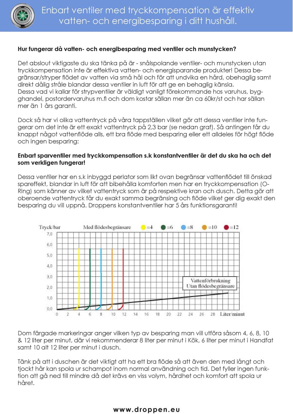 Dessa begränsar/stryper flödet av vatten via små hål och för att undvika en hård, obehaglig samt direkt dålig stråle blandar dessa ventiler in luft för att ge en behaglig känsla.