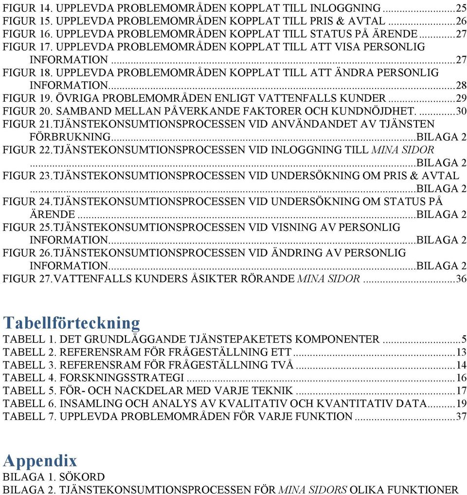 ÖVRIGA PROBLEMOMRÅDEN ENLIGT VATTENFALLS KUNDER... 29 FIGUR 20. SAMBAND MELLAN PÅVERKANDE FAKTORER OCH KUNDNÖJDHET.... 30 FIGUR 21.TJÄNSTEKONSUMTIONSPROCESSEN VID ANVÄNDANDET AV TJÄNSTEN FÖRBRUKNING.