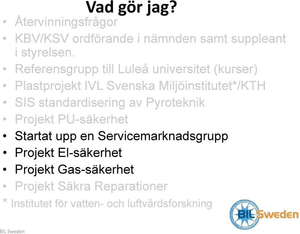 standardisering av Pyroteknik Projekt PU-säkerhet Startat upp en Servicemarknadsgrupp Projekt