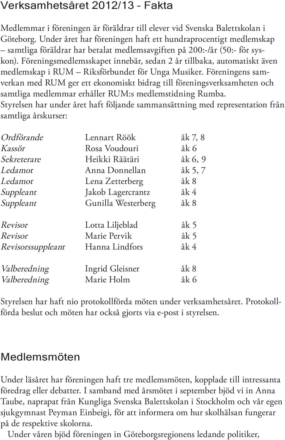 Föreningsmedlemsskapet innebär, sedan 2 år tillbaka, automatiskt även medlemskap i RUM Riksförbundet för Unga Musiker.