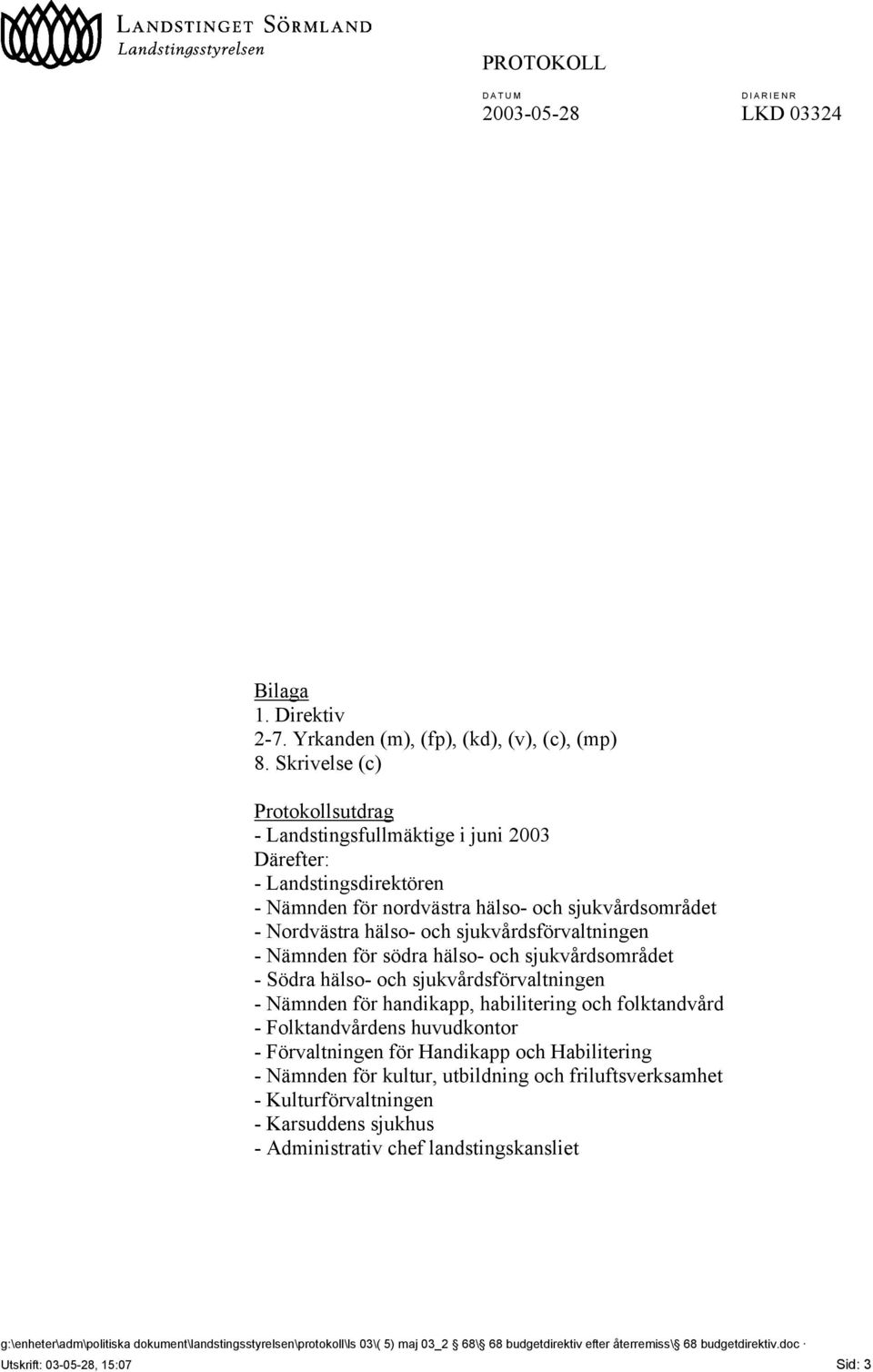 - Nämnden för södra hälso- och sjukvårdsområdet - Södra hälso- och sjukvårdsförvaltningen - Nämnden för handikapp, habilitering och folktandvård - Folktandvårdens huvudkontor - Förvaltningen för