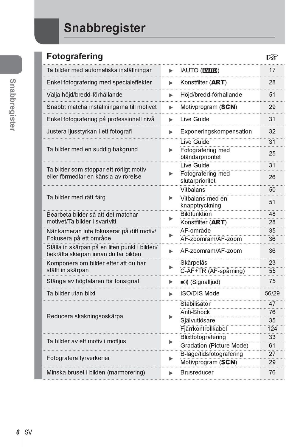 Exponeringskompensation Live Guide Ta bilder med en suddig bakgrund Fotografering med bländarprioritet 5 Live Guide Ta bilder som stoppar ett rörligt motiv eller förmedlar en känsla av rörelse