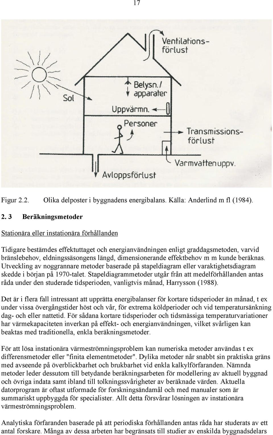 3 Beräkningsmetoder Stationära eller instationära förhållanden Tidigare bestämdes effektuttaget och energianvändningen enligt graddagsmetoden, varvid bränslebehov, eldningssäsongens längd,